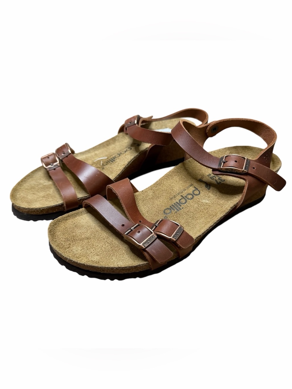 Birkenstock Papillio Lana Women’s US Size 6 / EU 37 Leather Wedge Sandals Cognac - Picture 2 of 9